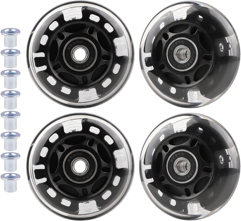 WHEELGOO 4 عبوات من عجلات التزلج على الجليد PU مع عجلات مضيئة بديلة مع حشوات للأطفال والشباب (أسود، 70 مم) - Image 1